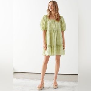 Other stories green floral puff sleeves dress